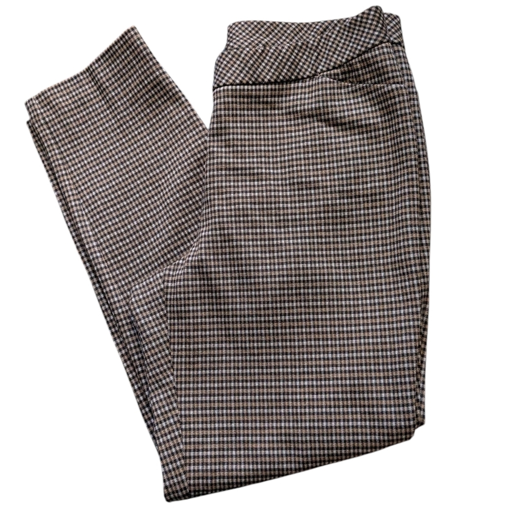 J. Jill Ponte Women's‎ Black and Tan Checkered Slim Leg Pants NWT Size Medium